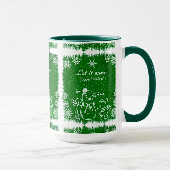 Green And White Chalk Snowman-Let It Snow Mug (Right)