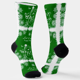 Green And White Chalk Snowman-Let It Snow Socks