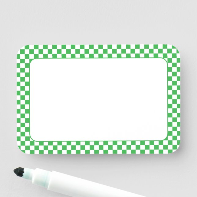 Green and White Check 3x2 Name Tag (In Situ)