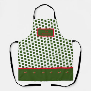 Green and White Checked Strawberry Kitchen Apron
