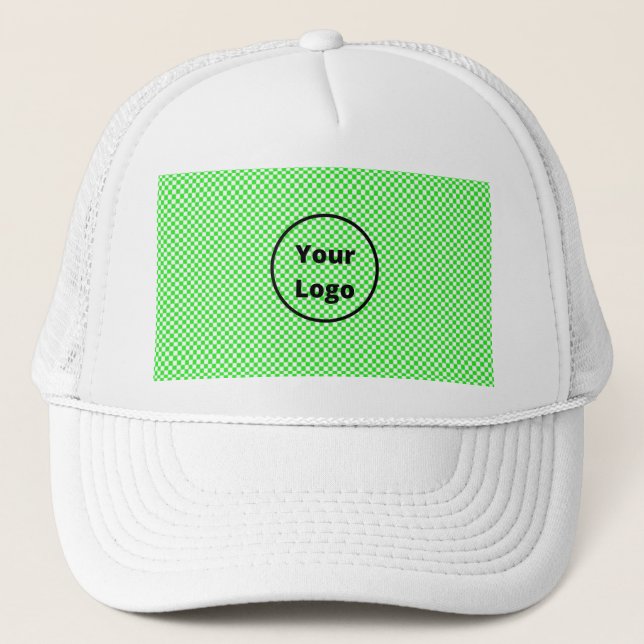 Green and white checker board pattern trucker hat (Front)