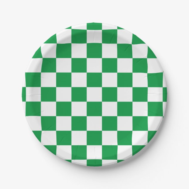 Green and White Checkerboard Paper Plates (Front)
