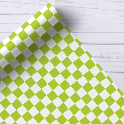Green and White Checkerboard Pattern Wrapping Paper