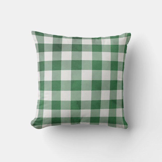 Green and white Checkered Pattern Throw Pillow (Front)