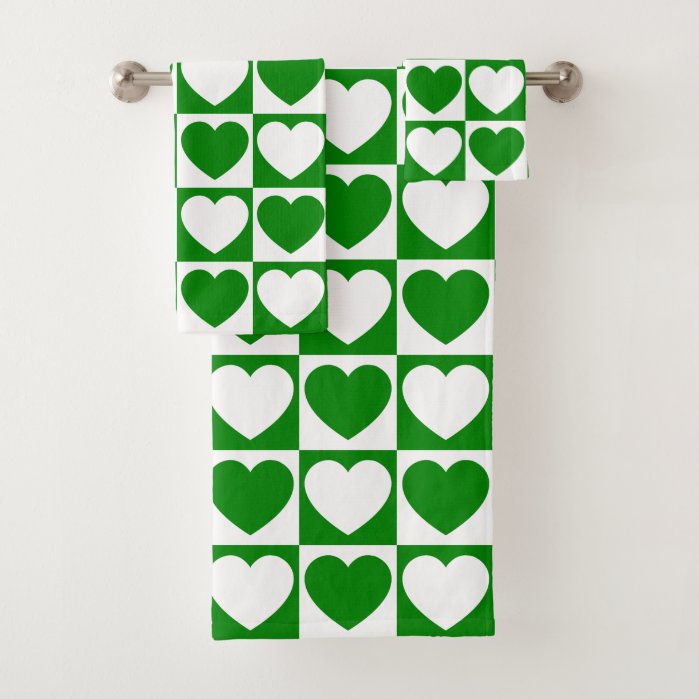 Green and White Checkered Pattern With Hearts