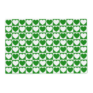 Green and White Checkered Pattern With Hearts Placemat