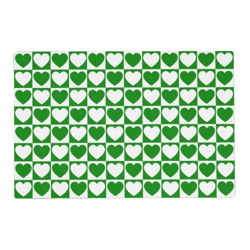 Green and White Checkered Pattern With Hearts Placemat