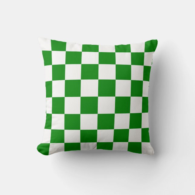 Green and White Checks Throw Pillow (Front)