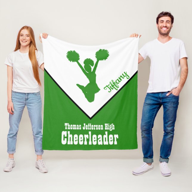 Green and White Cheerleader Fleece Blanket (In Situ)