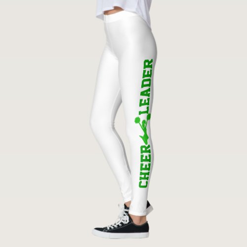 Green and White Cheerleader Leggings