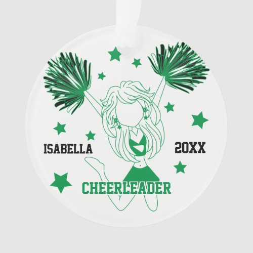 Green and White Cheerleader Ornament