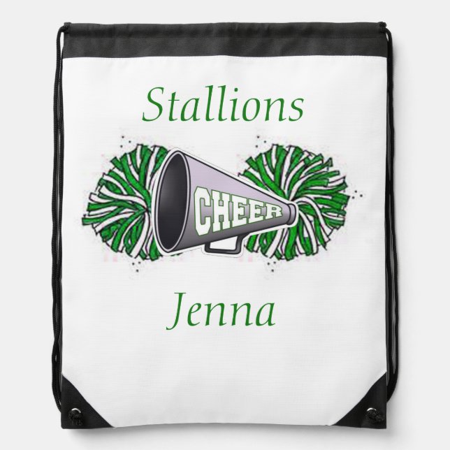 Green and White Cheerleading Personalized Backpack (Front)