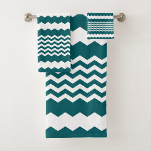 Green and White Chevron Design - Towel Set