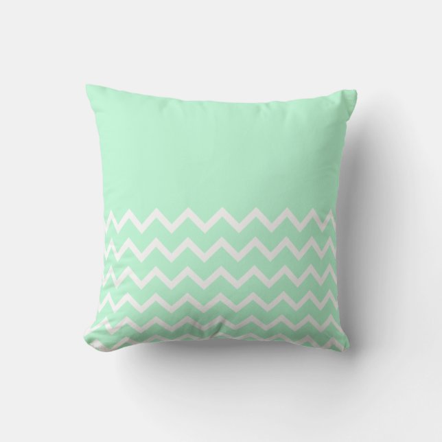 Green and White Chevron Pattern with Plain Green. Throw Pillow (Front)