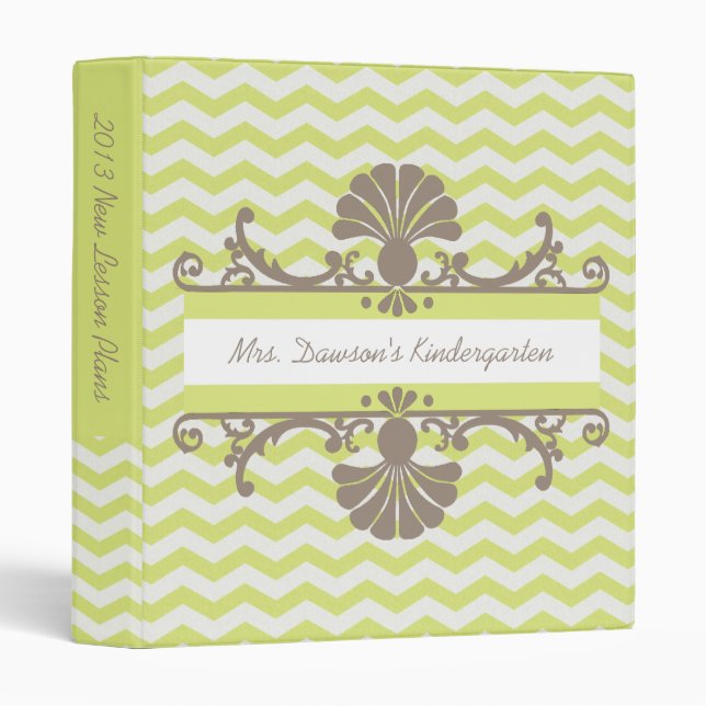 Green and White Chevron Stripe Teacher  Binder (Front/Spine)