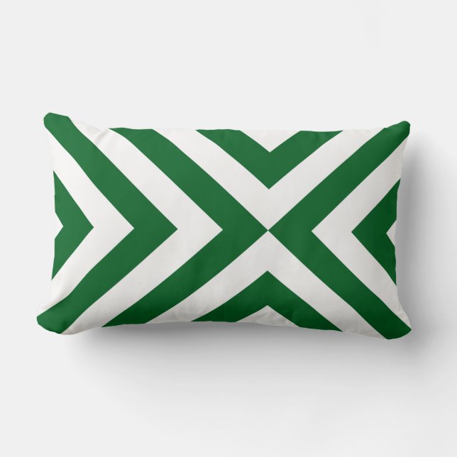 Green and White Chevrons Lumbar Pillow (Front)