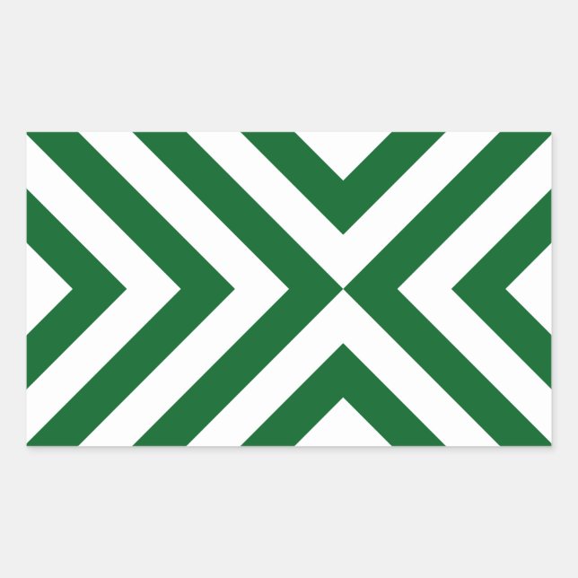 Green and White Chevrons Rectangular Sticker (Front)