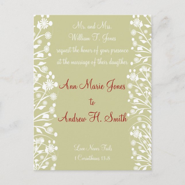Green and White Christian Wedding Invitation Postcard (Front)