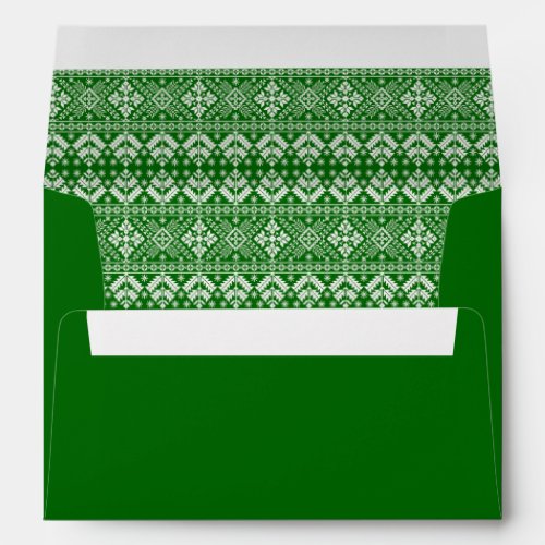 Green and White Christmas Fair Isle Pattern Envelope
