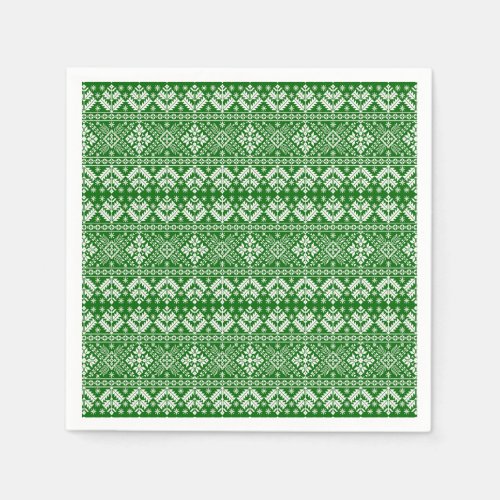 Green and White Christmas Fair Isle Pattern Napkins