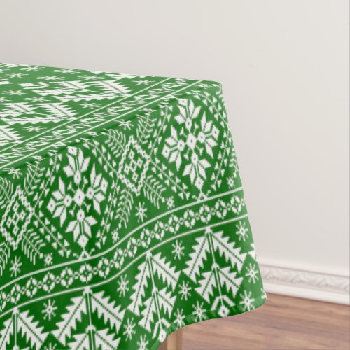 Green and White Christmas Fair Isle Pattern Tablecloth