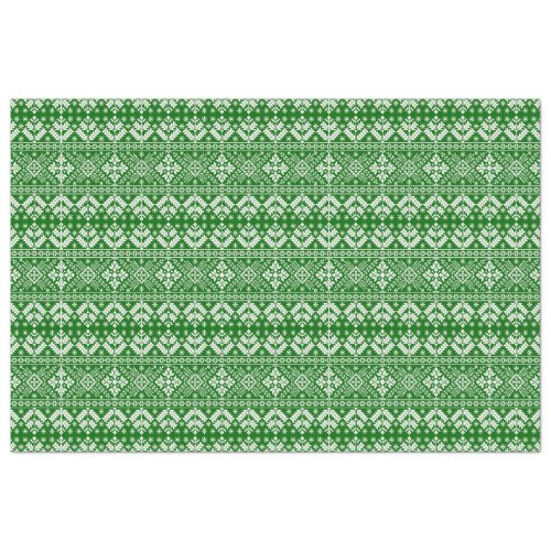 Green and White Christmas Fair Isle Pattern Tissue Paper