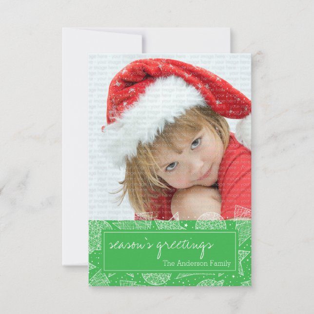 Green and White Christmas Holiday Photo Card (Front)