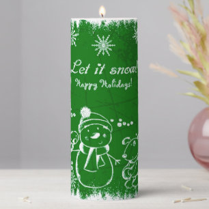 Green And White Christmas Illustration Flameless C Pillar Candle