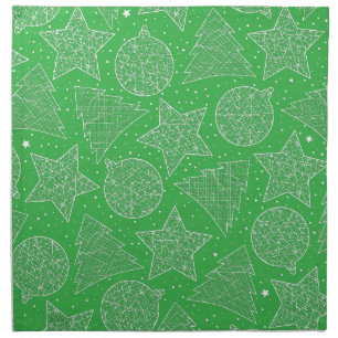 Green and White Christmas Pattern Cloth Napkin Set