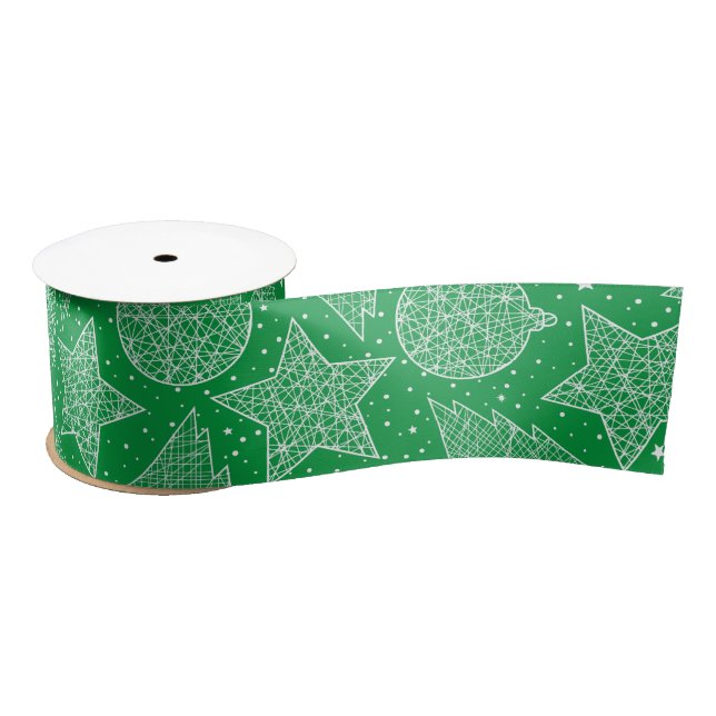 Green and White Christmas Pattern Ribbon (Spool)