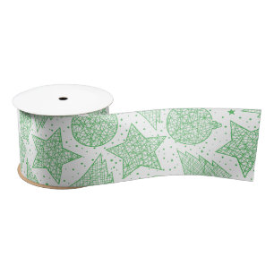 Green and White Christmas Pattern Ribbon
