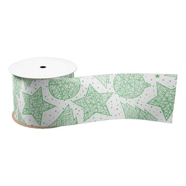 Green and White Christmas Pattern Ribbon (Spool)