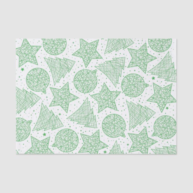 Green and White Christmas Pattern Tissue Paper (Front)