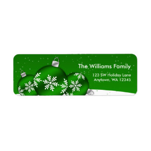 Green and White Christmas Snowflake Ornaments Label