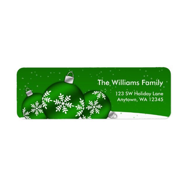 Green and White Christmas Snowflake Ornaments Label (Front)