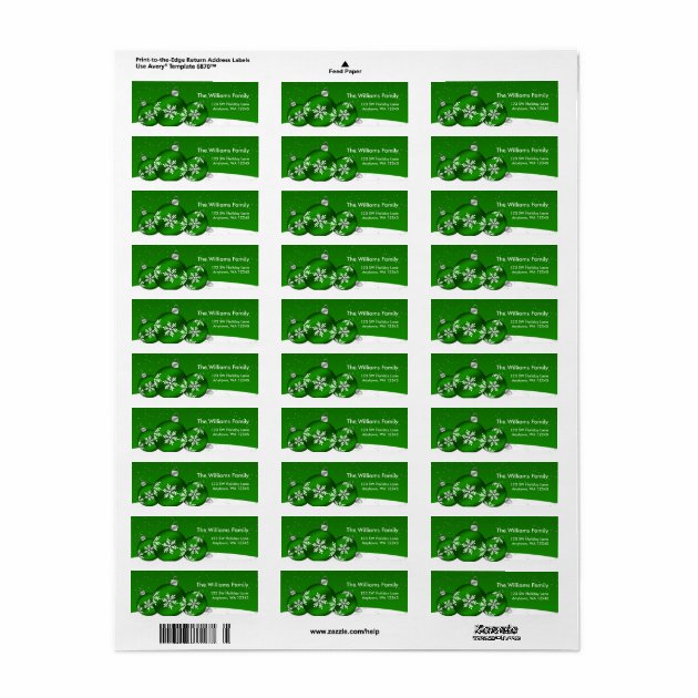 Green And White Christmas Snowflake Ornaments Label
