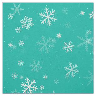 Green and White Christmas Snowflake Pattern Fabric