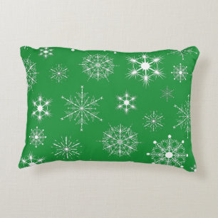 Green And White Christmas Snowflakes Pattern Accent Pillow