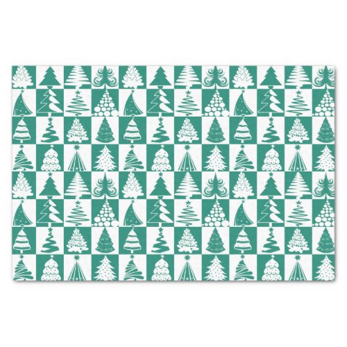 Green And White Christmas Tree Holiday Pattern Tissue Paper