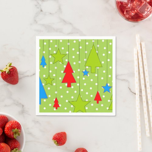 Green and White Christmas Tree  Napkins