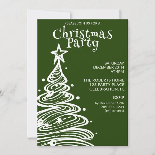Green and White Christmas Tree Party Invitation