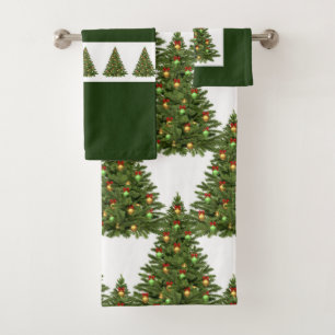 Green and White Christmas Tree Towel Set