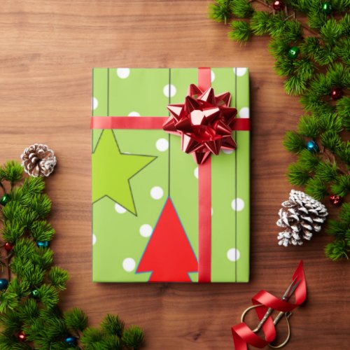 Green and White Christmas Tree  Wrapping Paper