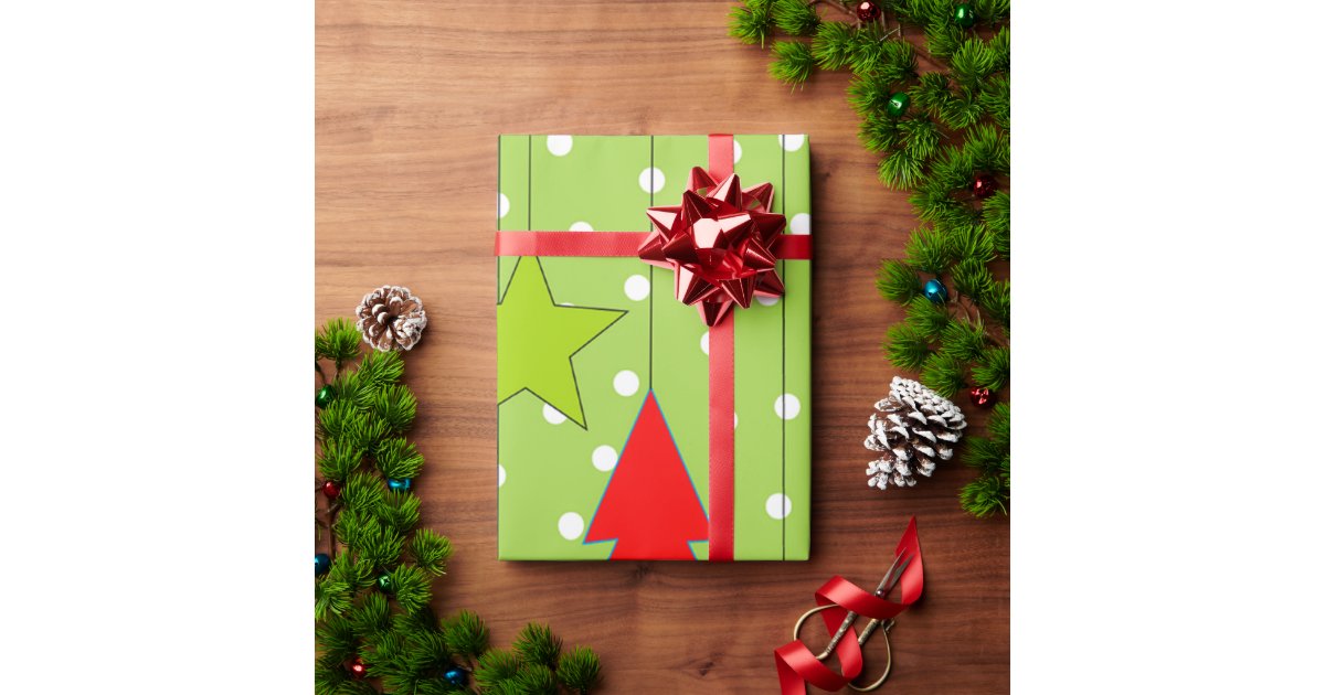 Sage Green Merry Christmas White Christmas Tree Wrapping Paper