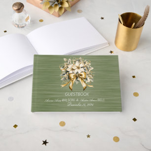 Green and White Christmas Winterberry Wedding Guest Book