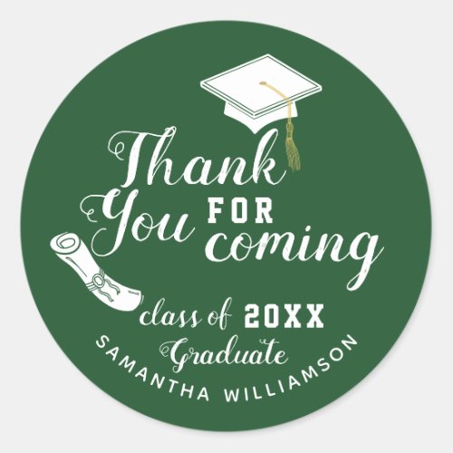 Green and White Class of 2023 Graduate Thank You Classic Round Sticker