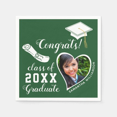 Green and White Class of 2023 Photo Graduation Napkins
