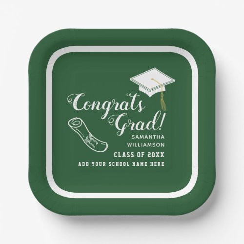 Green and White Class of 2024 Congrats Grad Paper Plates
