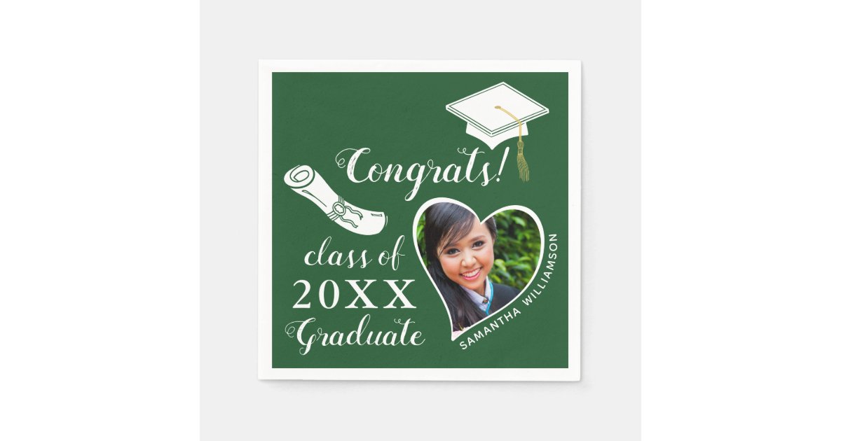 Green and White Class of 2025 Congrats Graduation Napkins | Zazzle