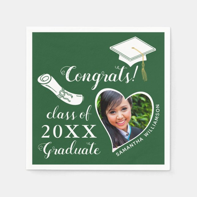 Green and White Class of 2025 Congrats Graduation Napkins (Front)